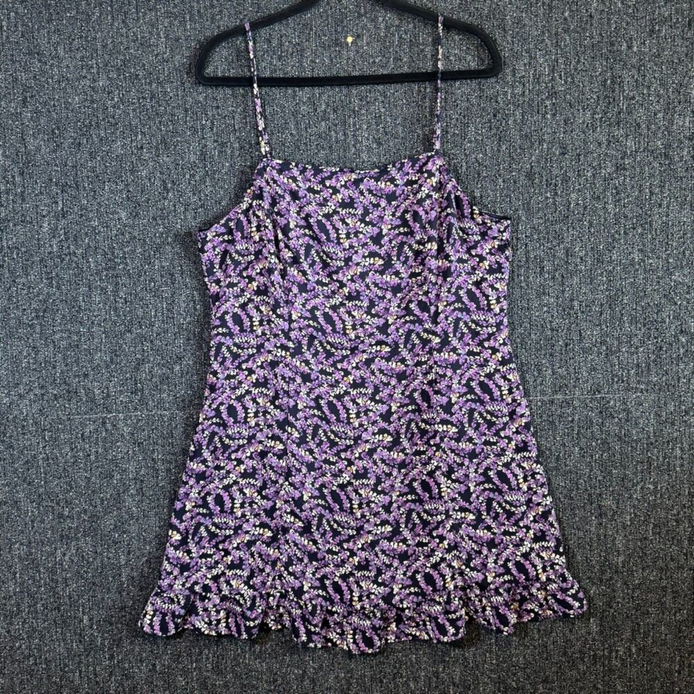 Lulus Sz XL Purple Floral Ruffle Hem Mini Dress Adjustable Straps Style R68964